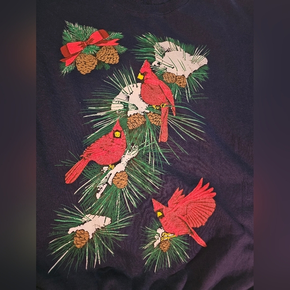 90s Vintage Just My Size Winter Navy Sweater with Cardinal Motif 18/20 Christmas - Picture 4 of 4